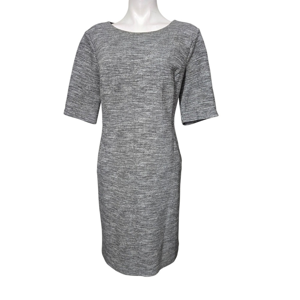 Lands End Womens Gray White Textured Knit Sheath Dress Pockets Size 18